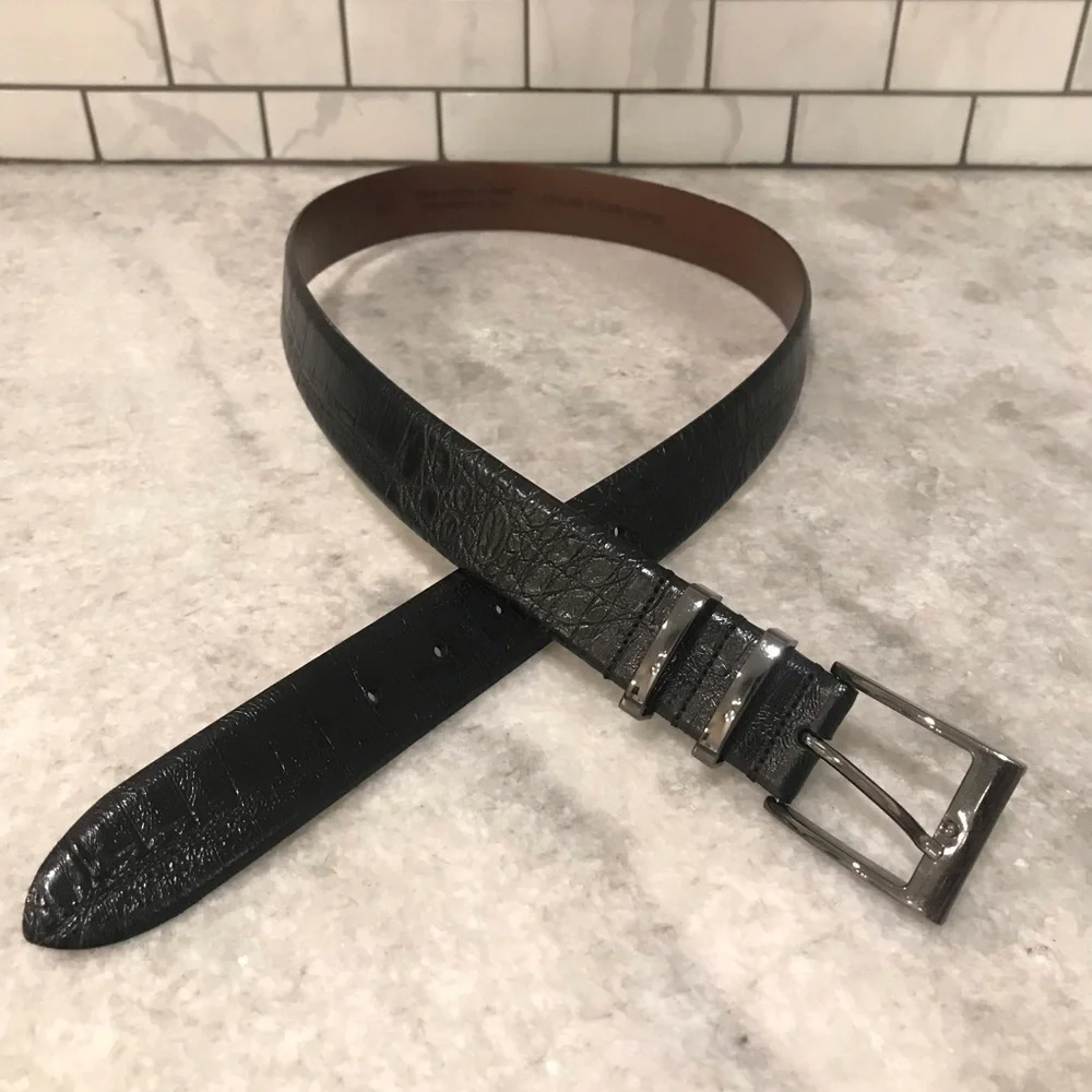 Mens Belt Size 38 Black Italian Leather Classic Minimalist Business‎ Preppy